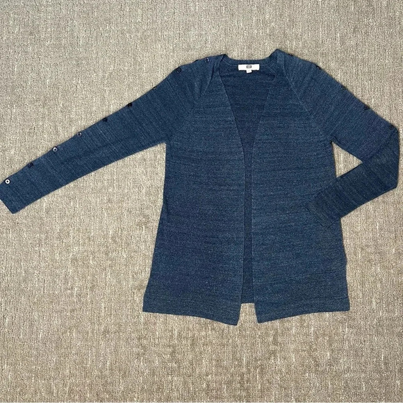 E3 by Etcetera Women Blue Linen Cardigan Button Cold Sleeve Medium - Picture 3 of 9